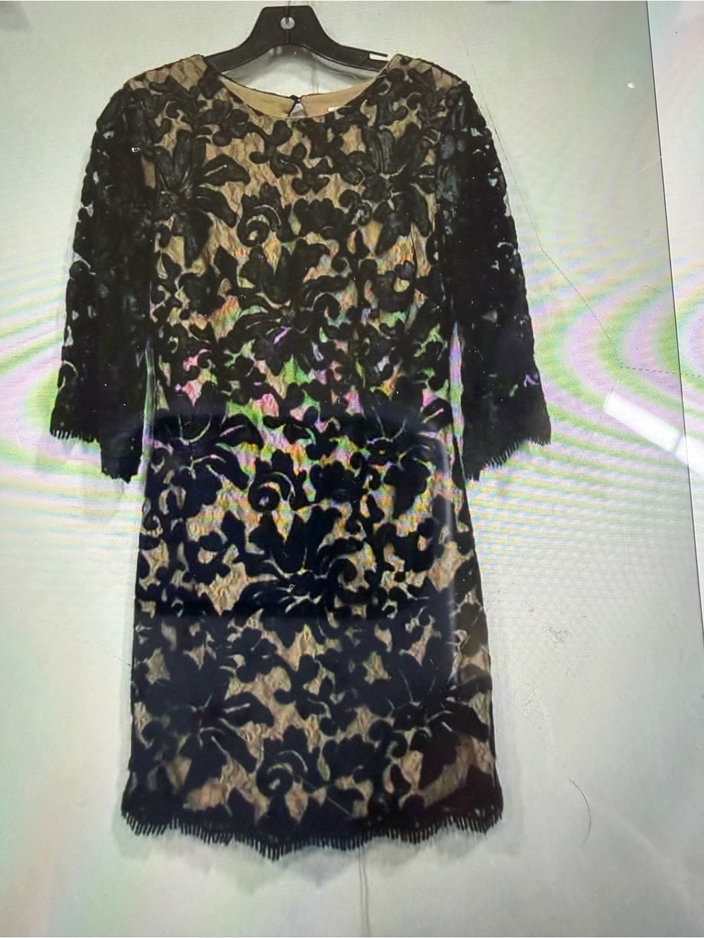 Dress the Population Black Lace Overlay sequin Sheath Dress - Elegant Evening